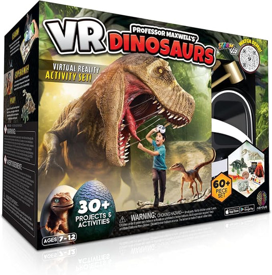 Abacus Brands Professor Maxwell's VR Dinosaurs - Kids Science Kit Ages 7+ | 60+ Piece Set, 40-Page Interactive Book, 20+ VR Experiences, 12 Hands-On Projects, AR Book, STEM Gift for Boys and Girls