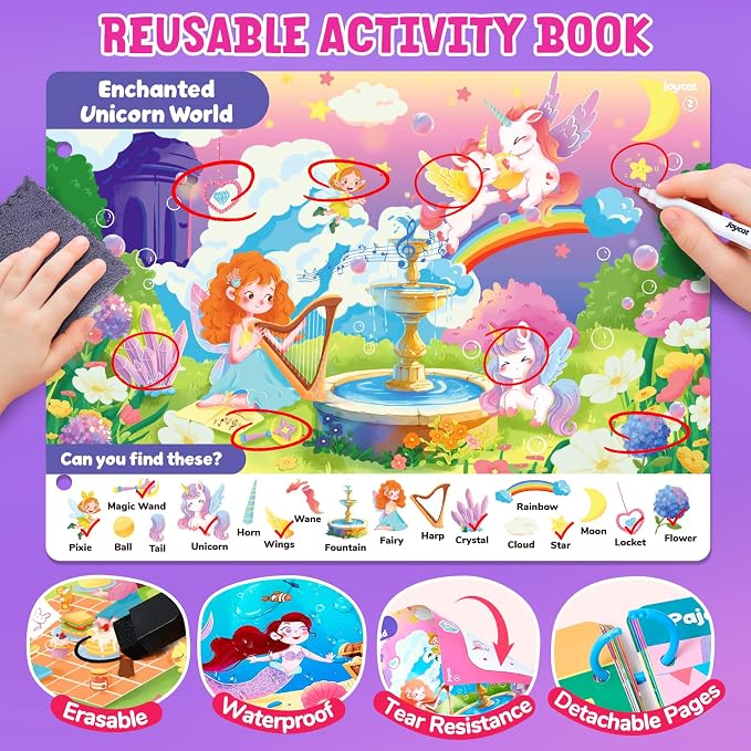 JoyCat Seek & Find Game Book, Educational Toys for Girls Ages 3-6 | Preschool Learning Activities for Toddlers & Kids, Christmas Road Trip Travel Toys for Car & Airplane, Gifts for 3-6 Olds