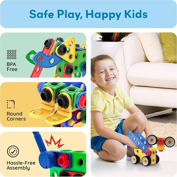 PicassoTiles 152pc STEM Construction Toy Building Set for Kids Ages 3+ Includes Power Drill, Ratchet, Idea Book, Storage Box Educational Engineering Science Kit & Sensory Toys for Boys & Girls PTN152