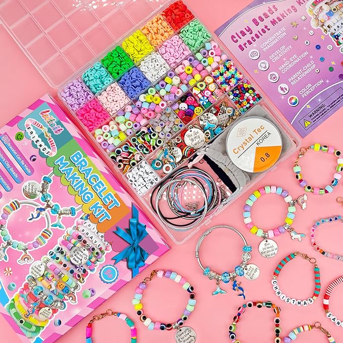 leitait Girls Toys Bracelet Making Kit -3400pcs Charm Jewelry Making Kit Supplies,Unicorn/Mermaid Crafts Birthday Christmas Gifts for Girls Ages 5 6 7 8 9 10 11 12 Years Old