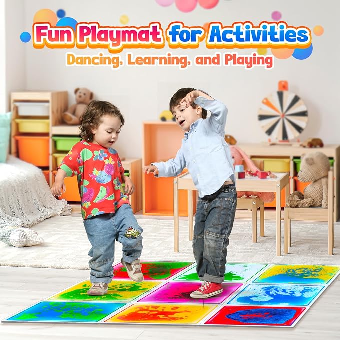 Sensory Floor Tiles: Liquid Play Mats Sensory Pads for Kids Toddlers, 9PCS Autism Sensory Toys, 12"x12" Lava Tiles for Dancing Learning, Special Education Classroom Must Haves, Gross Motor Development