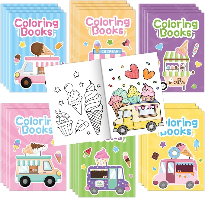 Dvbonike 24Pcs Ice Cream Truck Coloring Books - Summer Ice Cream Cone DIY Color-in Pages Booklet Bulk Drawing Frozen Dessert Holiday Party Favor Supplies for School Classroom Rewards Artwork Gift