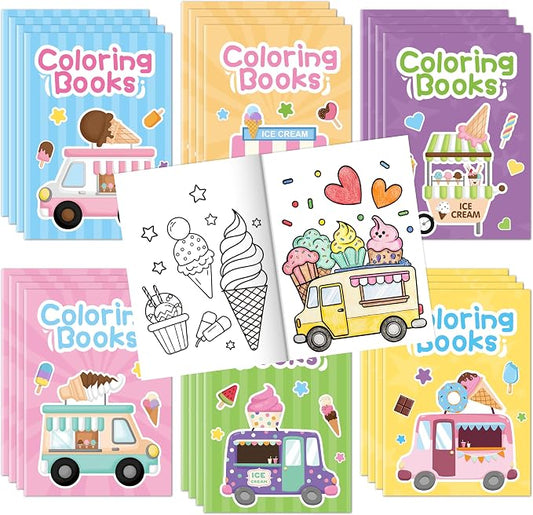 Dvbonike 24Pcs Ice Cream Truck Coloring Books - Summer Ice Cream Cone DIY Color-in Pages Booklet Bulk Drawing Frozen Dessert Holiday Party Favor Supplies for School Classroom Rewards Artwork Gift