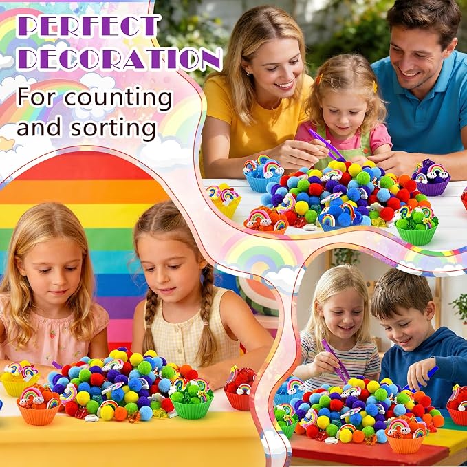 182 Pcs Rainbow Sensory Bin Items Spring Summer Back to School Counting Sorting Sensory Bin Filler Fine Motor Rainbow Counts for Spring Summer Sorting Counting