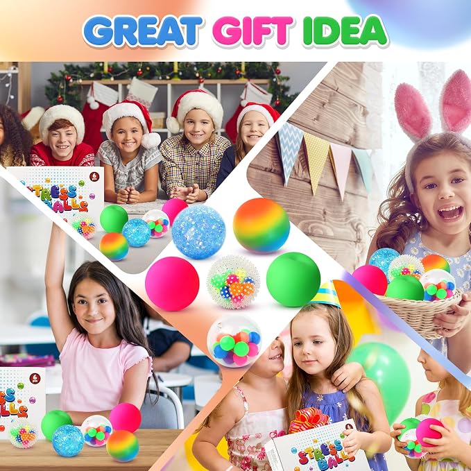 6 Set Squishy Sensory Stress Squeezing Balls for Adults | Sensory Calming Tool to Relieve Nervousness, Vent Mood and Improve Focus, Pull Stretch Fidget for Classroom Prize Box Toys