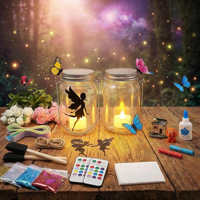 Alritz Fairy Lantern Craft Kit Mason Jar Night Light Ages 6+ | remote control night light, mason jar garden decor, DIY art ornaments, creative craft