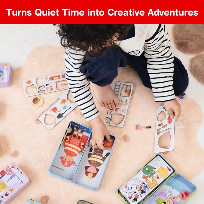 Magnetic Puzzle Box for Kids Ages 3-5, Car Travel Puzzle Game | 30+ Magnetic Pieces, Cultivate Logical Thinking, Quiet Travel Toy, Gift for Girls and Boys