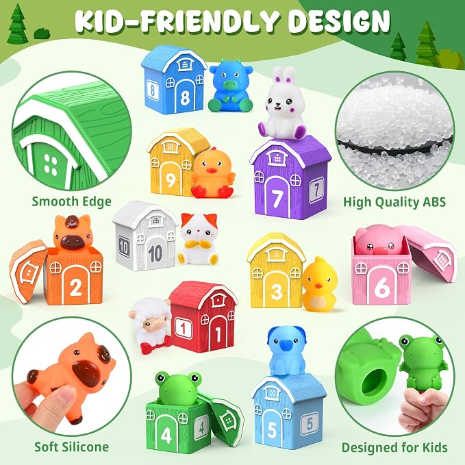 Montessori Farm Animal Toddler Toys Sorting Finger Puppets Playmat | Montessori Learning toys, 10 animal finger puppets, 2-in-1 playmat storage bag, matching game for toddler preschool gift