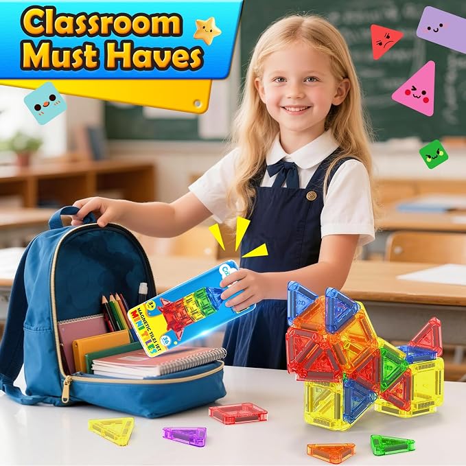 Magnetic Tiles Travel Essential Toys-Magnetic Blocks Building Kids Toys | Toddler Travel Toys, Travel Magnetic Tiles, Mini Magnetic Tiles, Classroom Must Haves, Outdoor STEM Toys, Montessori