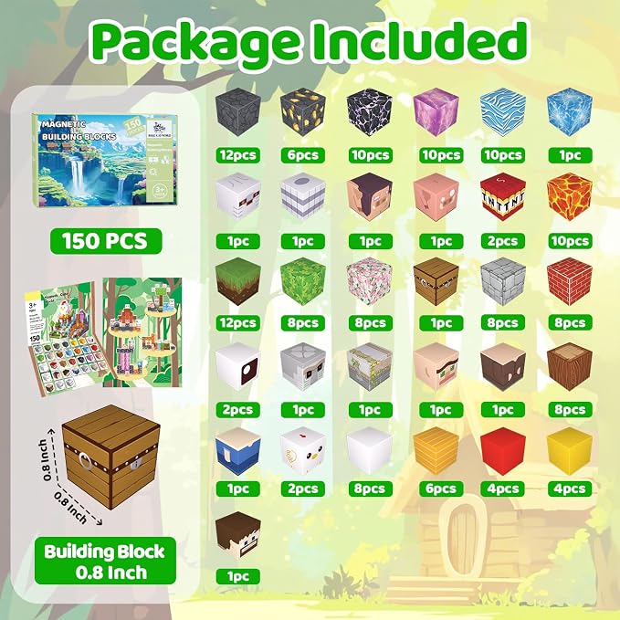 Magnetic Blocks, 150PCS Light Up Building Cube Toys Gifts for Kids | Magnetic Cubes, 0.8 inches Building Blocks, 1PCS Light Up Blocks, STEM Toys Christmas Birthday Gifts for Kids Boys Girls