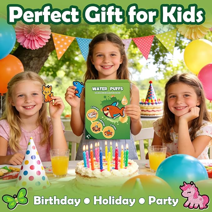 FLUXOJOY 32 Animal Puffy Craft Kit for Kids – 3D Water Grow Craft Activity, DIY Keychains, Creative Screen Free Paint by Number Art Toy, Rainy Day Birthday Party Gifts for Boys & Girls Ages 4-8