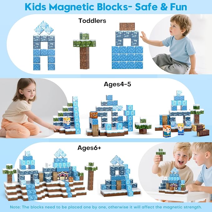 100pcs Magnetic Blocks, Magnetic Blocks for Kids Ages 4-8 | Magnetic Cubes Sets for Ice Castle Build, Stacking Magnets for Kids, Birthday Gifts for Boys and Girls Age 3+ Years Old