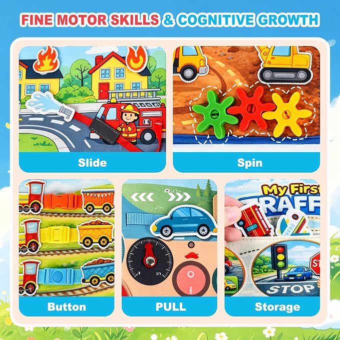Traffic Busy Book for Toddlers 1-3, Montessori Toys Busy Board, Educational Quiet Activity Book, Toddler Travel Toys for 1 2 3 Year Old Boys Girls, Learning Toy Birthday Gift
