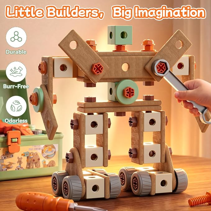 CUTE STONE 158PCS Kids Tool Set with Toy Drill | STEM Construction Building Toys with Storage Tool Box, Montessori Pretend Play Gift for Toddler Boys and Girls Ages 3-6