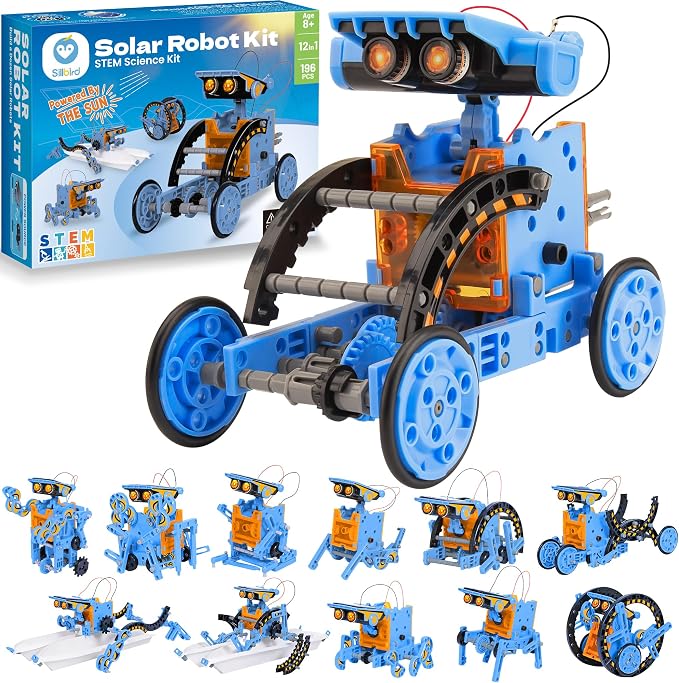 Sillbird Solar Building Robot Kit 12-in-1 STEM Gift for Boys Ages 8-13 | Sun or Battery Powered, DIY Educational Birthday Presents, Buildable Learning Set, Science Toys for Kids, 196 Pieces