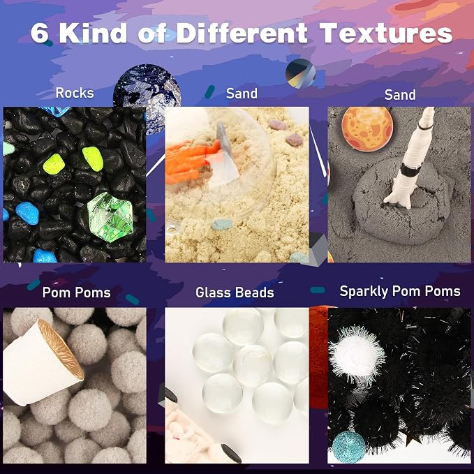 Space Themed Sensory Bin Filler,Planet Toys for Kids, Universe Solar System for Autistic Children, Space Astronauts Sensory Toys for Toddlers with 9 Planets, Sand, 3 Tools and More