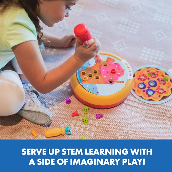 Educational Insights Design & Drill Rivet Pop Cafe - Fine Motor Toys for Toddlers 3-4, Creative Construction Toys, Pop Rivet Set with Real Tools for Kids, Toddler STEM Toy, Independent Learning