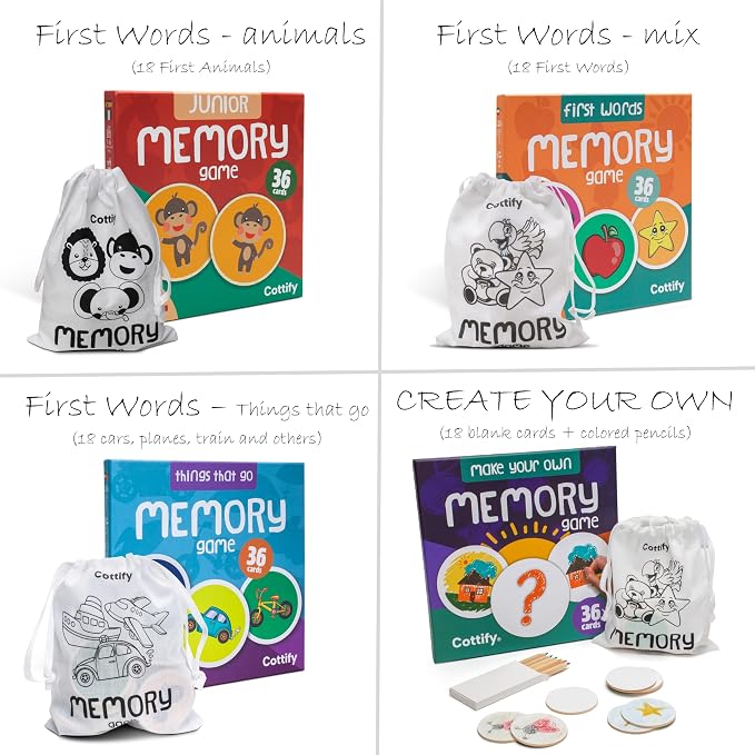Montessori-Inspired Wooden Matching Game for Toddlers 2-4 Years - Durable, Scratch-Resistant 16 Card Set, Includes Carry Bag - Memory Game for Toddlers 2-4 Years - Cognitive Verbal Skills Development