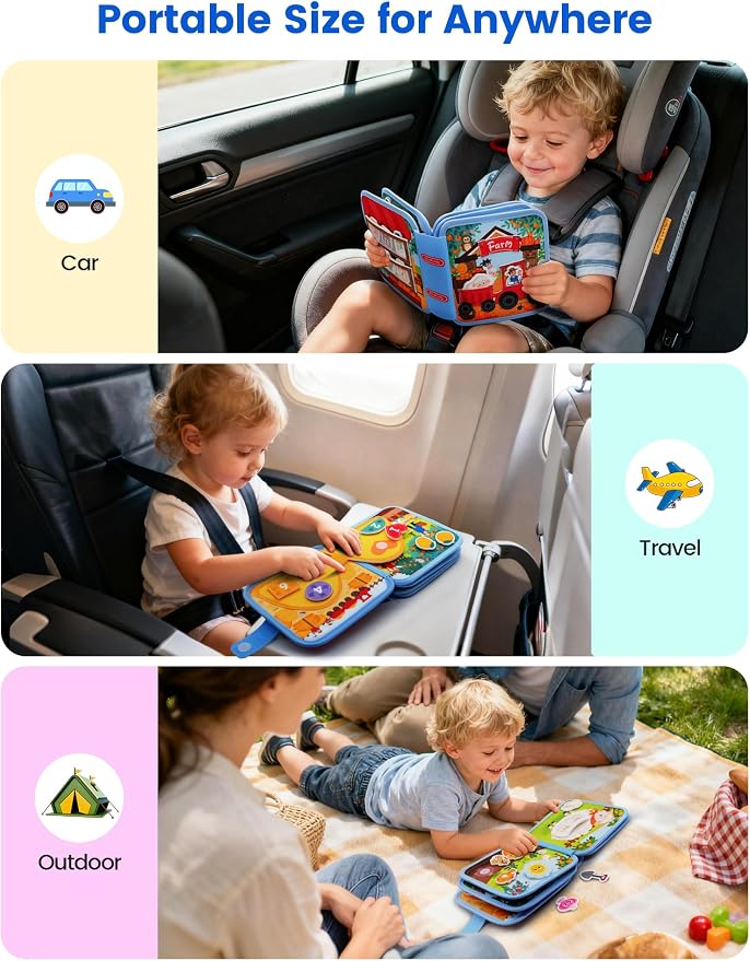 BizyKoady Montessori Busy Book for Toddlers 1-3, Felt Busy Board Farm Theme | Montessori toys, learning activity, Travel Toys, Fine motor, Independent quiet play, Soft felt, Boy Girl gift, CPC 12m+