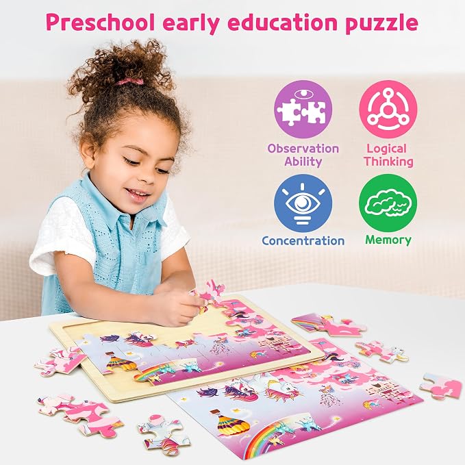 SYNARRY Large Unicorn Mermaid Princess Fairy Wooden Puzzles for Girls 4-6 | Unicorn Mermaid Puzzles for Kids Ages 3-5, Birthday Gifts for Girls, Educational Princess Fairy Toys, Screen-Free Play