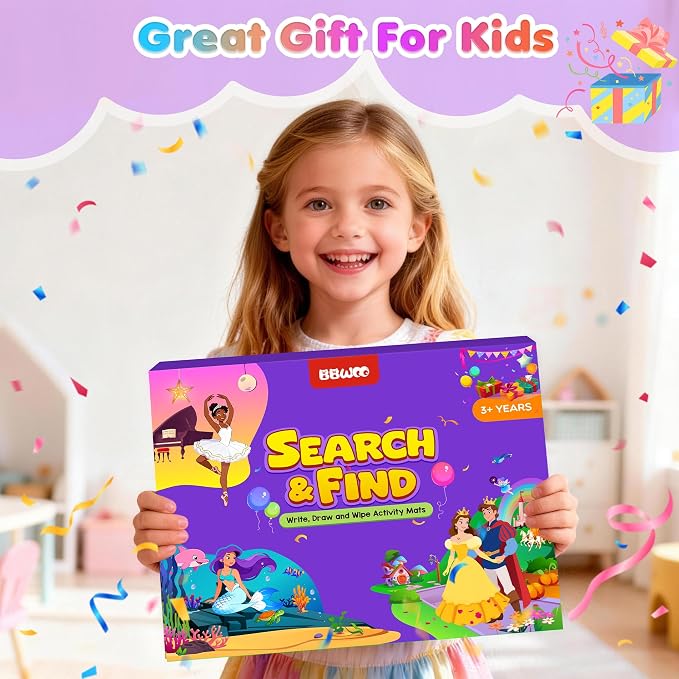 Search and Find Activity Books, 2 In 1 Princess Seek Game Coloring Books | Preschool Educational, Travel Games Toys for Car Airplane, Road Trip Activities for Kids, Birthday Gifts Kids Ages 3-8