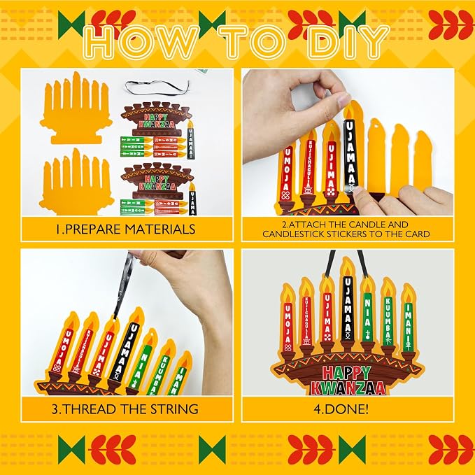 Cinrobiye 24 Set Kwanzaa Craft Kit Bulk DIY Kinara Candles Arts and Crafts with Stickers Happy Kwanzaa Hanging Ornament Gifts for Home School Art Project Activity African Heritage Holiday Party Favors
