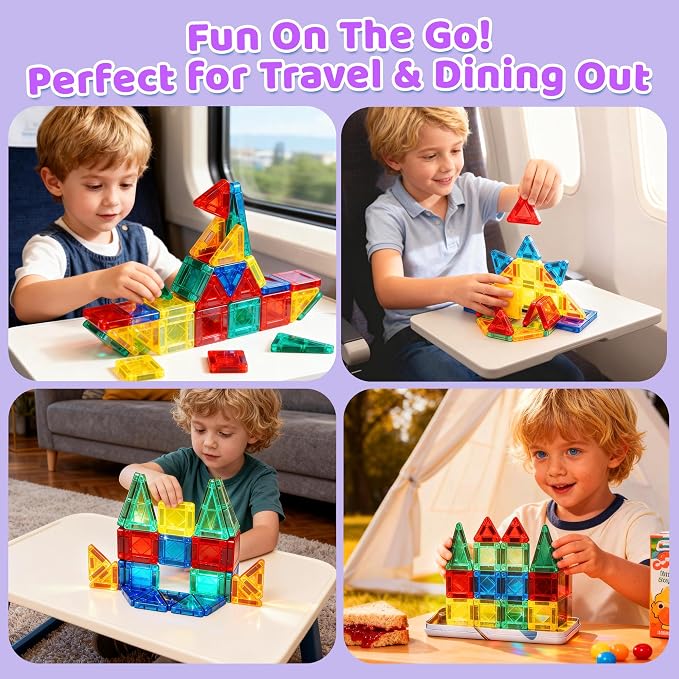 Magnetic Tiles Building Blocks for 3 4 5 6 7 8+ Years Old Boys Girls Colorful Magnet Stacking Toys Birthday Gift for Toddlers STEM Preschool Educational Construction Tiles Set (Mini Magnetic Tiles)
