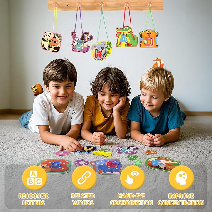 26 Pairs Animals Lacing Cards| Alphabet Sewing Cards Kits for Toddlers | Preschool Learning, Developing Fine Motor Skills, Classroom Supplies