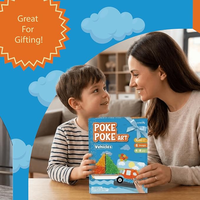 jackinthebox Poke Poke Art – Mess-Free Sewing Art for Kids, Great Gift for Children, Toys for Girls and Boys Ages 4 5 6 7 8 (Vehicle)