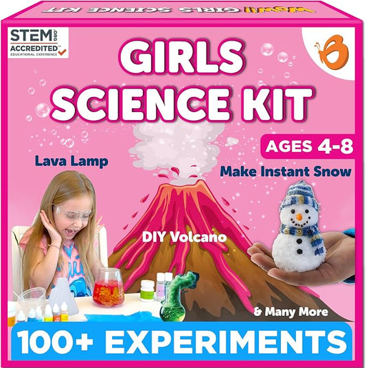 Butterfly EduFields 100+ Experiments Girls Science Kit for Kids Age 5-7 6-8 | Slime & Volcano Science Experiments Projects | Educational STEM Learning | Birthday Gift for Girls Ages 5-7 6-8 | Craft Kit
