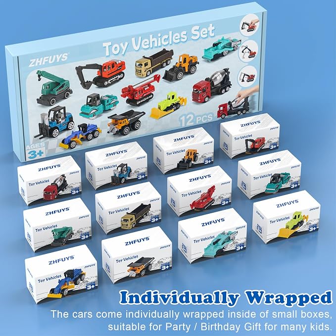 12PCS Metal Mini Cars Toy for Kids | Trucks Toy Vehicles Set for Toddlers,Party Favors for Toddler Toys,Educational Play,Birthday Gift for Boys Girls