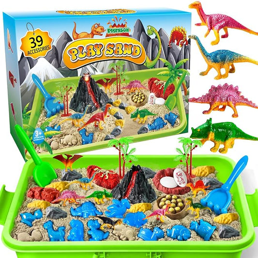 Sensory Bin Dinosaurs Kit with Sensory Sand | Play Sand, Pretend Play Beach Toy, Sandbox for Girls and Boys