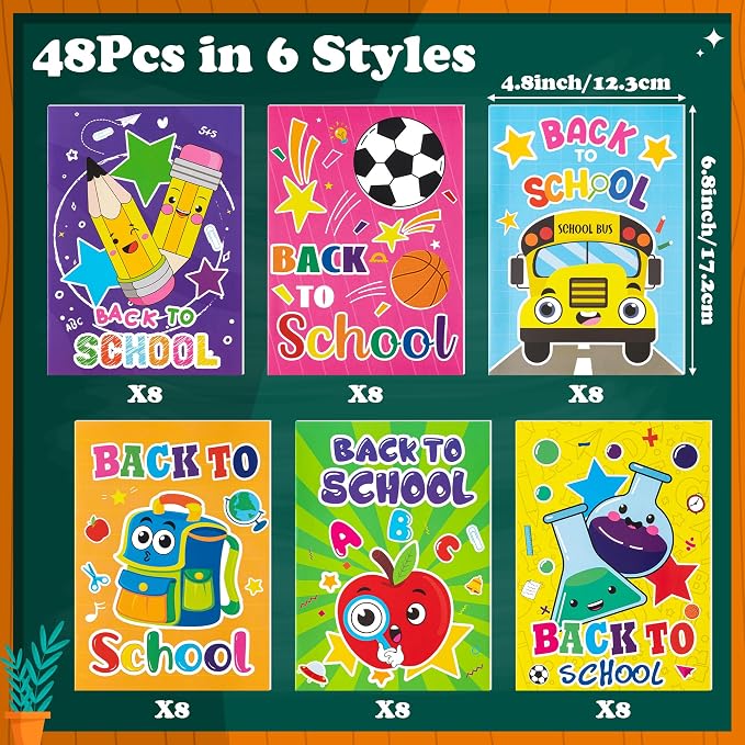 Dvbonike 48Pcs Back to School Coloring Books - First Day of School DIY Color-in Pages Pencil Schoolbag Cute Patterns Drawing Booklet Classroom Reward Art Activity Gifts Party Favors Supplies for Kids