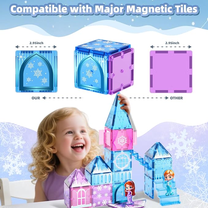 GobiDex Magnetic Building Blocks Princess Castle with 2 Dolls & Stairs | Princess Magnetic Tiles Building Toys for 3-8 Year Old Girls & Boys, 3 4 5 6 Year Old Girl Birthday Gifts, Creative STEM Toys