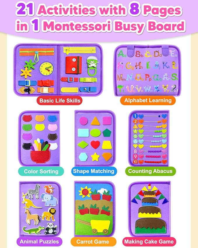 Busy Board Montessori Toys for Toddler Boy Girl Gifts Busy Book | Airplane Car Travel Toy, Learning Educational Toys, Activity Book, Toddler Activities, Sensory Toys, Fine Motor Skills