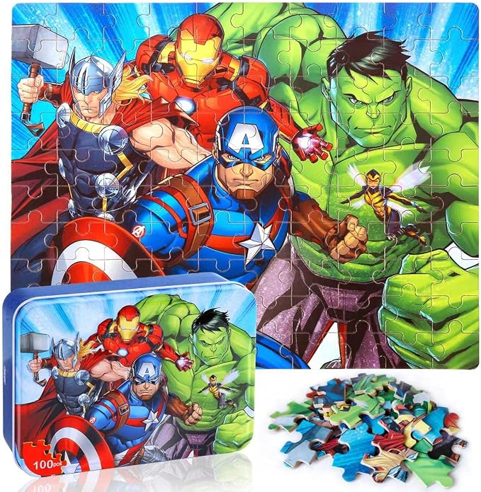 LELEMON Puzzles for Kids Ages 4-6,100 Piece Puzzles for Kids in Metal Box | Childrens Educational Kids Puzzles Jigsaw Puzzles for Kids Ages 6-8,100 Piece Puzzle Games Puzzle Toys for Girls and Boys