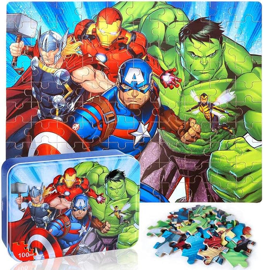 LELEMON Puzzles for Kids Ages 4-6,100 Piece Puzzles for Kids in Metal Box | Childrens Educational Kids Puzzles Jigsaw Puzzles for Kids Ages 6-8,100 Piece Puzzle Games Puzzle Toys for Girls and Boys