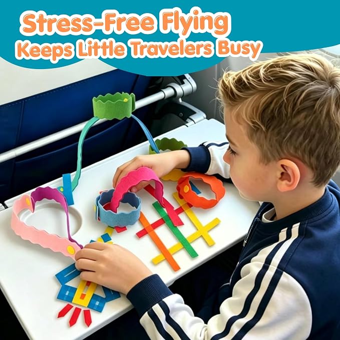 Feel Good Waves Snap & Tape Play Kit - Kid Travel Toy - Fine Motor -Fidget | 12 felt snap links, 6 washi tapes & carry case, screen-free for airplane, car & restaurant, sensory play, US safety certified