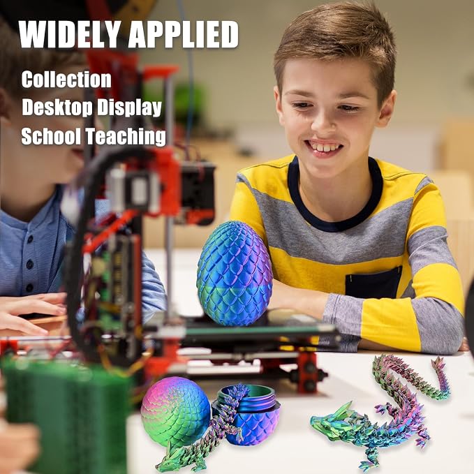 12" 3D Printed Dragon Eggs with Dragon, Articulated 3D Fidget Toys for Kids | Crystal 3D Dragon Toys for Boys Girls, 3d Printed Animals, Dino Dinosaur Eggs Toys, Easter Basket Stuffers（Red Green Blue）