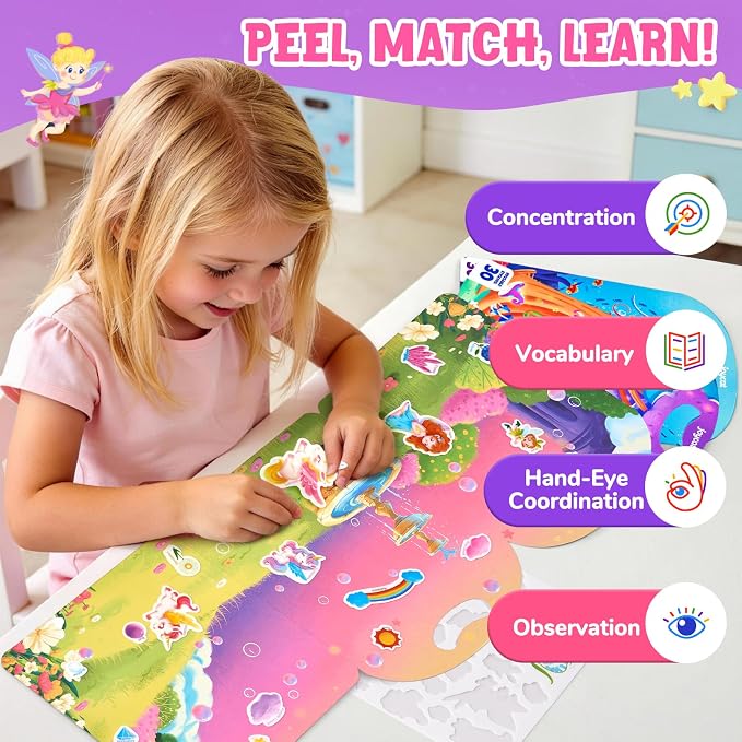 JoyCat Reusable Sticker Book Set for Kids, 3-Pack, Unicorn Fairy Mermaid | 90 washable stickers, kids car activities, road trip toy, party favors, toddler girl birthday gift, preschool creative play
