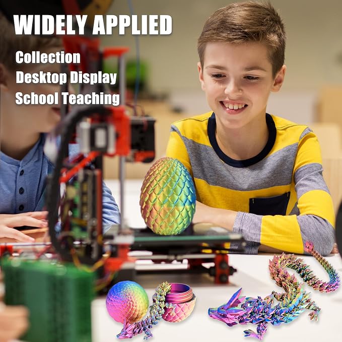 12" 3D Printed Dragon Eggs with Dragon, Articulated 3D Fidget Toys for Kids | Crystal 3D Dragon Toys for Boys Girls, 3d Printed Animals, Dino Dinosaur Eggs Toys, Easter Basket Stuffers（Red Yellow Blue）