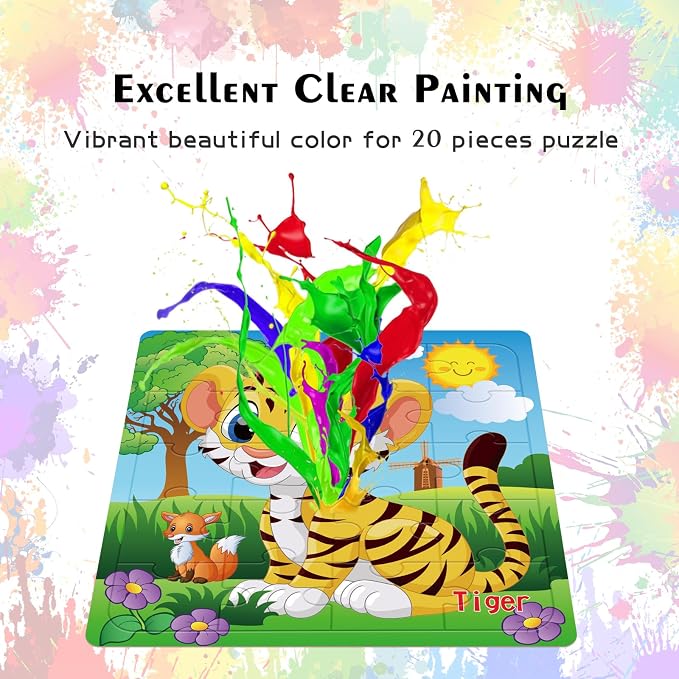 Puzzles for Kids Ages 3-5 Toddler Wooden Toys Montessori Learning Education Preschool Sets Games for Boy Girl 3 4 5+ Years Old, Pack of 6 (20 Pieces)