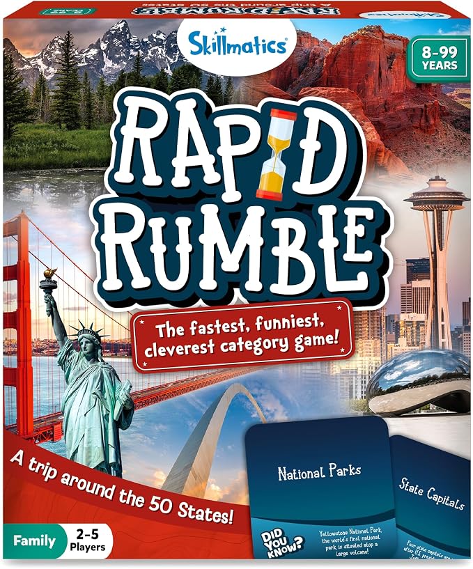 Skillmatics Rapid Rumble – A Trip Around The 50 States Board Game for Kids | Fast-Paced Game for Kids, Teens & Adults, Fun for Family Game Night & Educational Toy, Gifts for Ages 8, 9, 10 & Up
