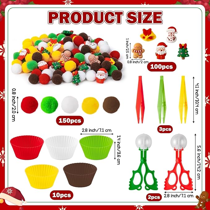 Christmas Sensory Bin Fillers, 266Pcs Fine Motor Toy Set | Counting Sorting Toys, Preschool Education Activities, Christmas Gift for Kids, Plastic Bead with Santa Claus Cup Clip