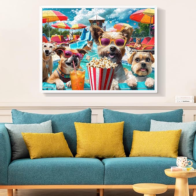 300 Piece Jigsaw Puzzle for Adults, Fun at The Amusement Park Dog Puzzles | Funny Puppy Jigsaw Puzzles, Animal Pet Lover Challenging Puzzles for Friends Family Activity Game Nights Gifts