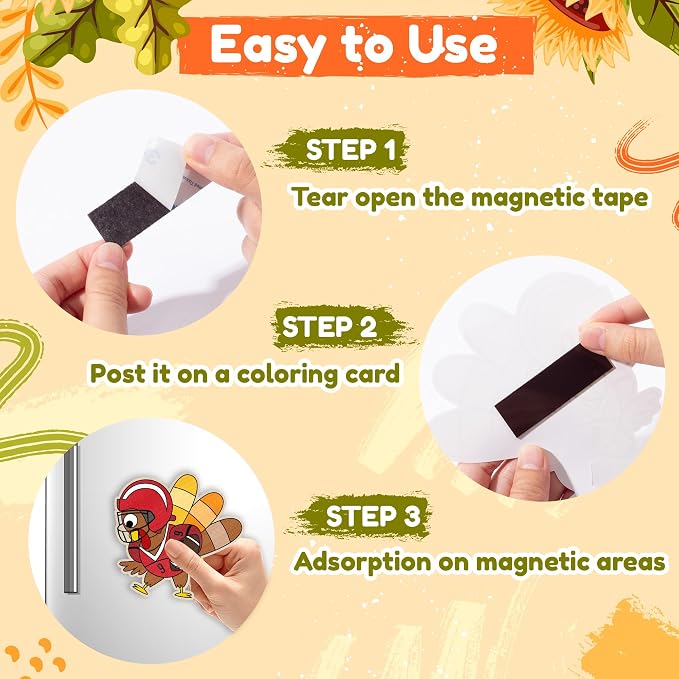 Thanksgiving Coloring Arts Crafts Kits - 30Pcs Fall Color Your Own Magnets for Kids Turkey Pumpkin Blank DIY Coloring Magnets for Autumn Party Fridge Refrigerator School Classroom Activities Decors