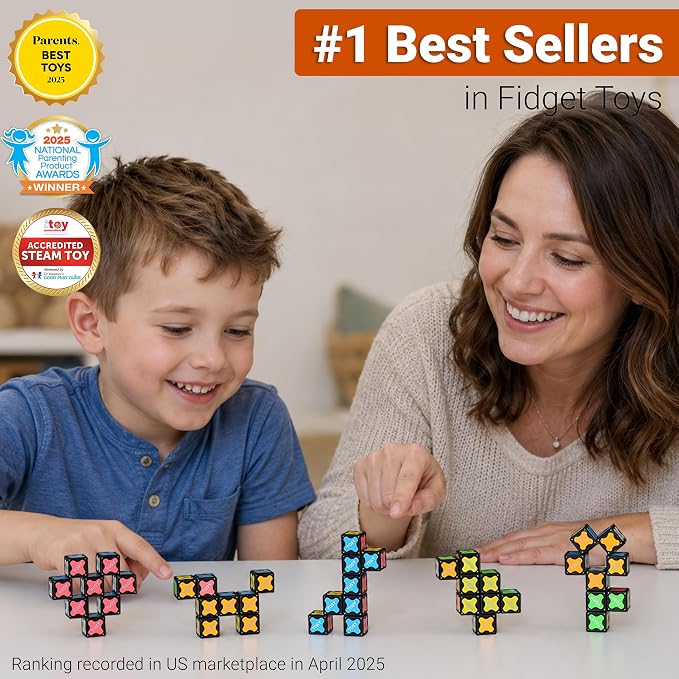 TOSY Magnet Cube 2x2 - 8 Blocks, 2 in 1 Toy: 2x2x2 Puzzle Cube and Customizable Infinity Cube, Glowing, UV Flashlight, Fidget/Sensory/STEM/STEAM Magnet Tiles Birthday Gift for Kids/Teens/Adults