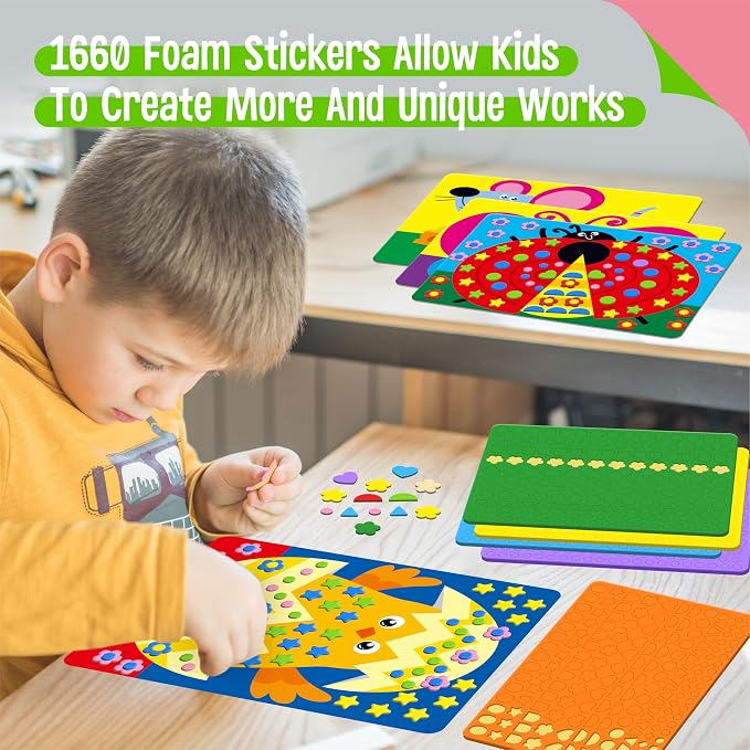 SpriteGru Foam Sticker Art Activity, 20 Farm Animal Art Boards with 1660 Foam Stickers in 10 Colors, Funny DIY Activity Creative Craft Kits Travel Game for Kids, Boys & Girls
