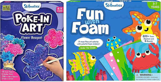 Skillmatics Poke-in Art Flower Bouquet & Fun with Foam Underwater Bundle, No Mess Art for Kids, DIY Creative Activity, Gifts for Boys & Girls Ages 3, 4, 5, 6, 7, 8, 9
