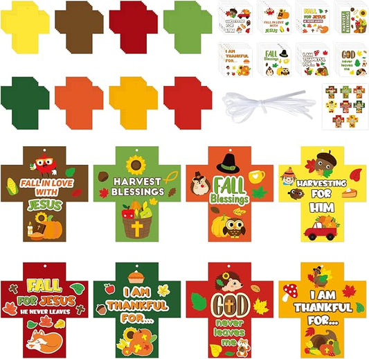 BeYumi Fall Cross Craft Kit - 123Pcs Christian Ornaments for Sunday School | Thanksgiving DIY Religious Hanging Ornament Craft kit Make Your Own Sunday School Decor Classroom Party Art Supplies for Kids